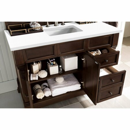 James Martin Vanities Brookfield 48in Single Vanity, Burnished Mahogany w/ 3 CM White Zeus Quartz Top 147-114-5266-3WZ